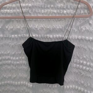 Rue21. Sz XS black crop top with rhinestone straps. All rhinestones in tact